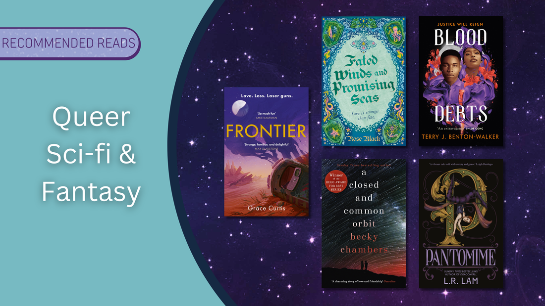 Queer SFF: Frontier, Fated Winds and Promising Seas, A Closed and Common Orbit, Blood Debts and Pantomime